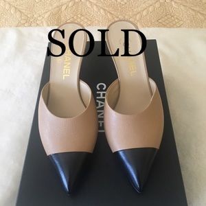 Brand new 17P Chanel Dark Beige Black Cap ToeMules